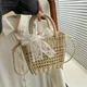 thumbnail image 5 of Bolso cuadrado de paja hueco para mujer, informal, a la moda, nuevo diseño único, bolso de hombro tejido fresco, 2024, 5 of 5