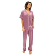 AW BRIDAL Plus Size Silk Pajamas for Women Satin Cami Pajama Set Button Down Nightwear Sleepwear Loungewear, Dusty Rose XL