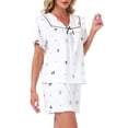 thumbnail image 4 of INSPIRE CHIC Women's Loungewear Ruffle Babydoll Collared Cute Print Short Sleeves with Shorts Sleepwear Pajama Sets M Gray, 4 of 6