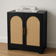 thumbnail image 1 of Sideboard buffet gabinete: credenza con 2 rattan decor doors para almacenamiento, ideal para para coffee bar, wine bar in sala de estar, kitchen, hallway, dining room, y entrada (negra), 1 of 8