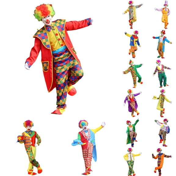 KKBOTIVE Carnival Clown Outfit for Adult : Funny Festive Party Holiday 3Pc Outfits Set with Top Bodysuit and Bow for Women Men's Fashion ( Red Size: XXXXXL )