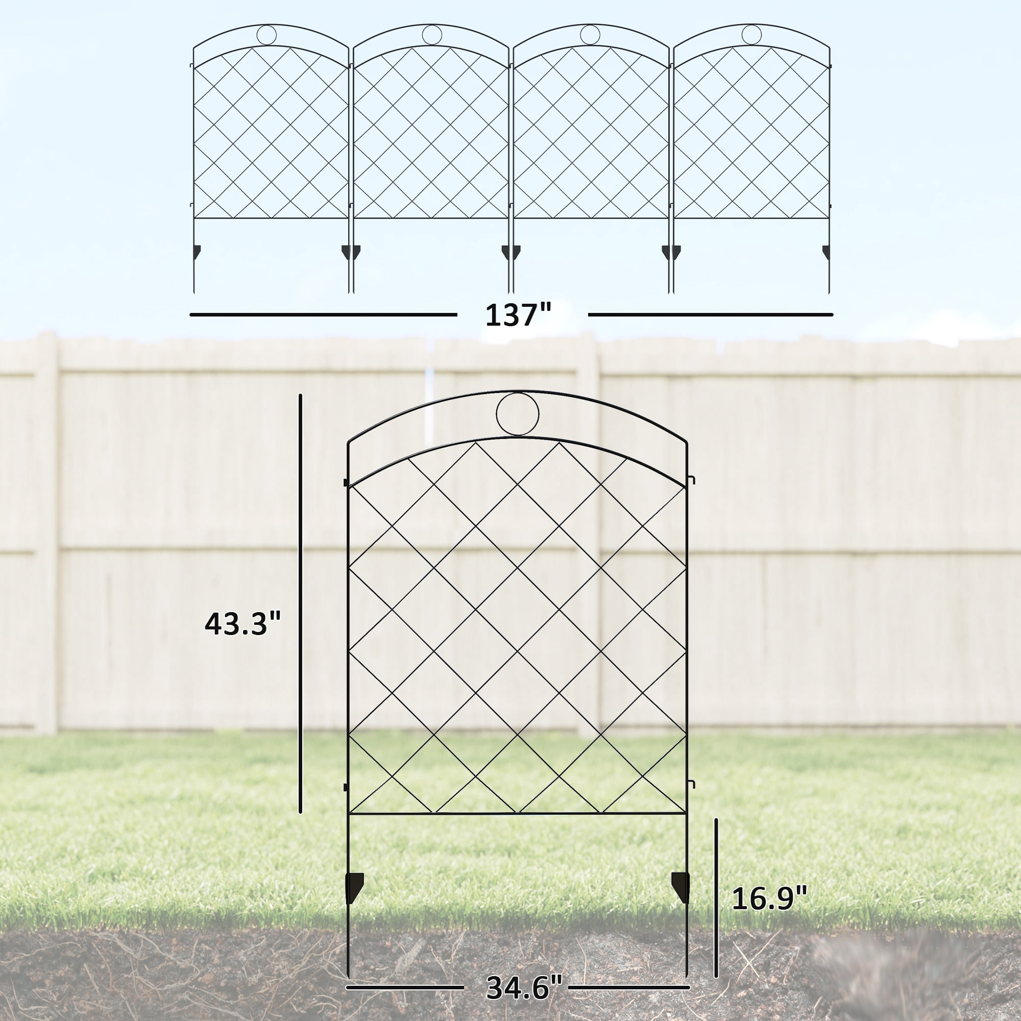 4 Pack Garden Fencing for Yard, Decorative Fence Panels as Flower Edging, Circle