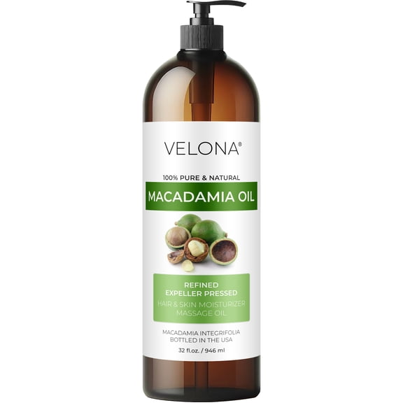 Macadamia Nut Oil by Velona - 32 Fl Oz | 100% Pure and Natural Carrier Oil | Refined | Cooking, Skin, Hair, Body & Face Moisturizing | Use Today - Enjoy Results