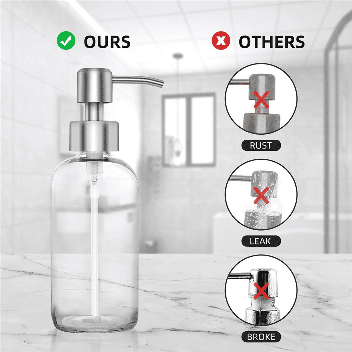 12Pcs Soap Dispenser Pump Replacement Stainless Steel Lotion Dispenser Pump for Regular 28/400 Neck Bottles for Bathroom