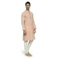 thumbnail image 4 of Ethnix Men's Mandarin Collar Solid Coral Space Dye with Hand Embroidered Placket Long Kurta Tunic; Coral; XL, 4 of 5