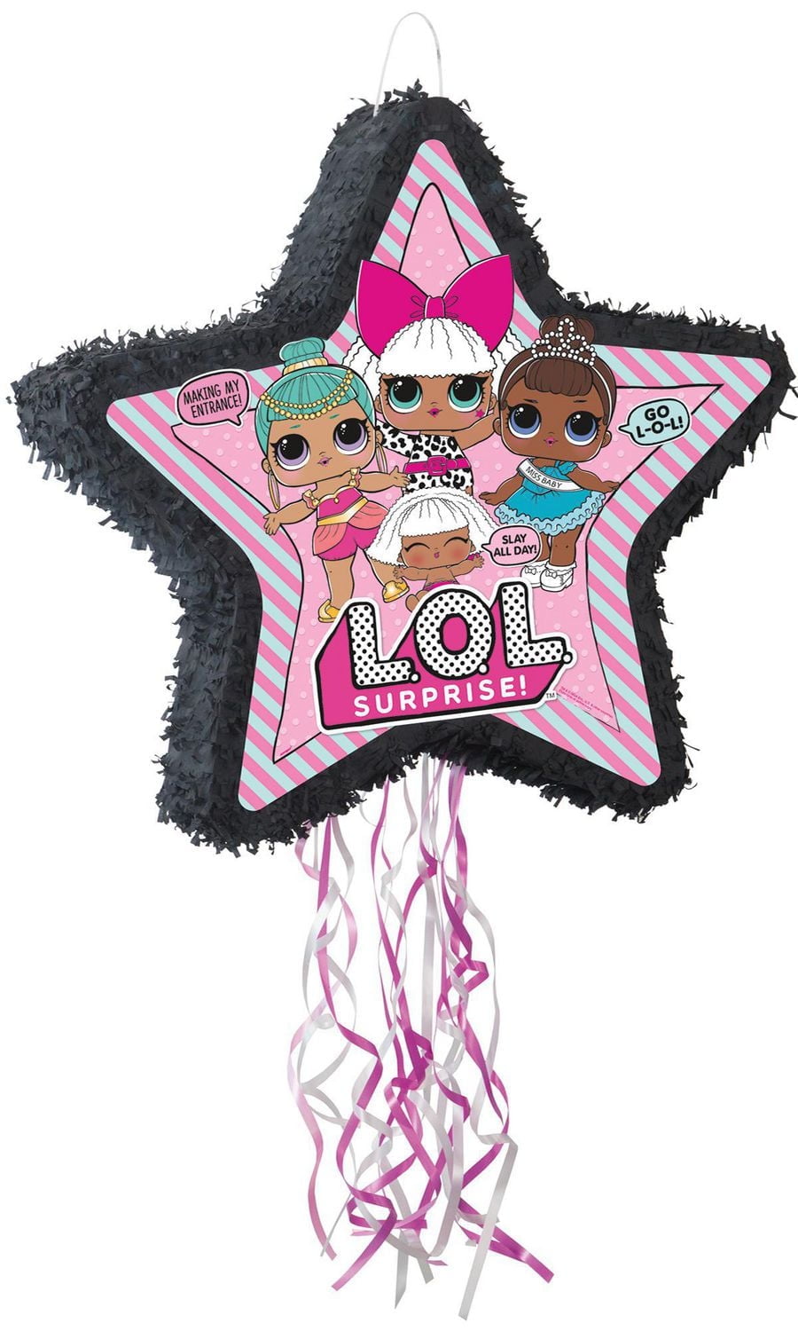 LOL Surprise Shaped Drum Pull Pinata, Each measures 21 1/2"H X 22 1/2"W x 4"D