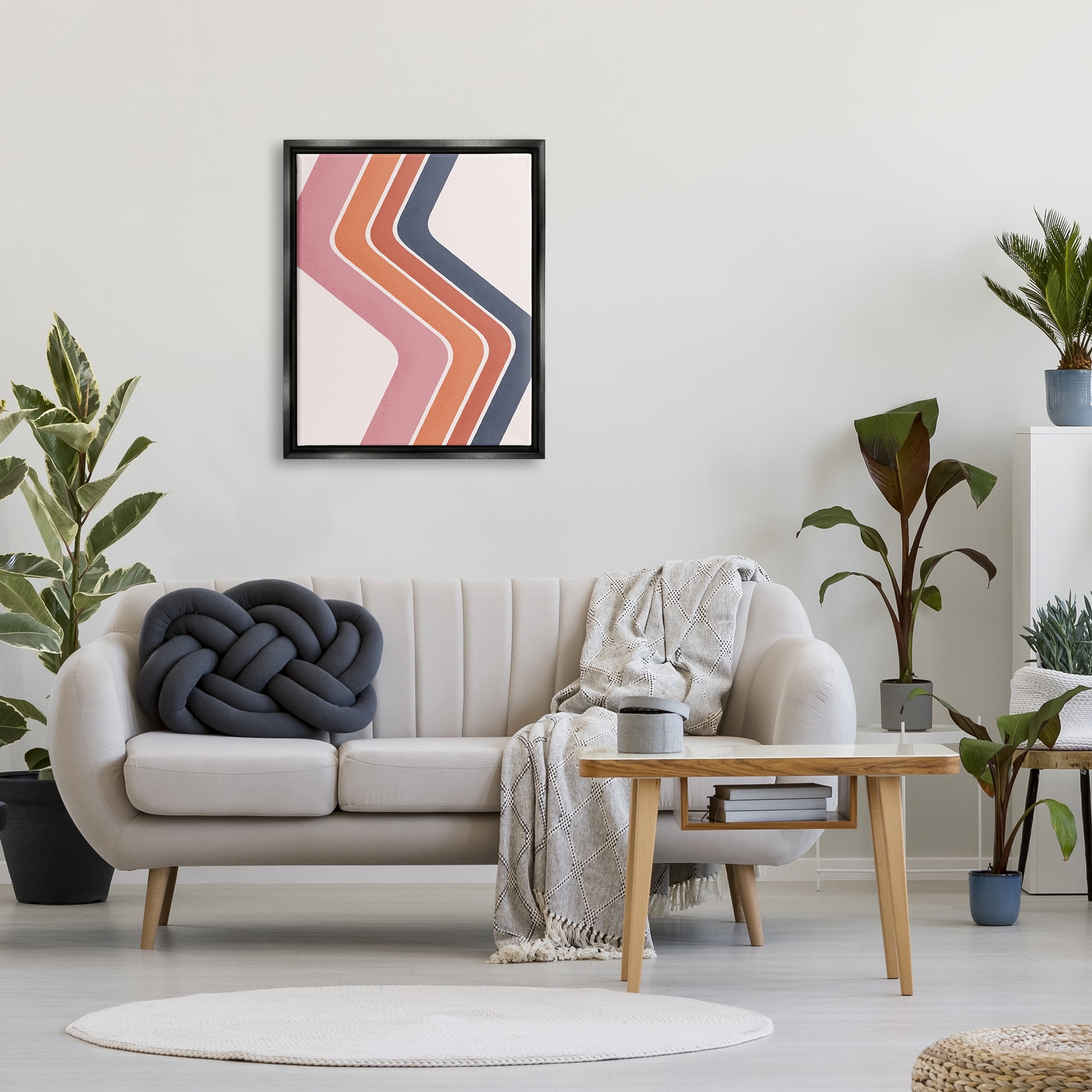 Stupell Industries Retro Smooth Stripe Lines Vintage Shapes Pattern Graphic Art Jet Black Floating Framed Canvas Print Wall Art, Design by JJ Design House LLC