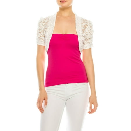 Salt Tree Women's Fashion Magazine Floral Lace Ruched Short Sleeve Shrug