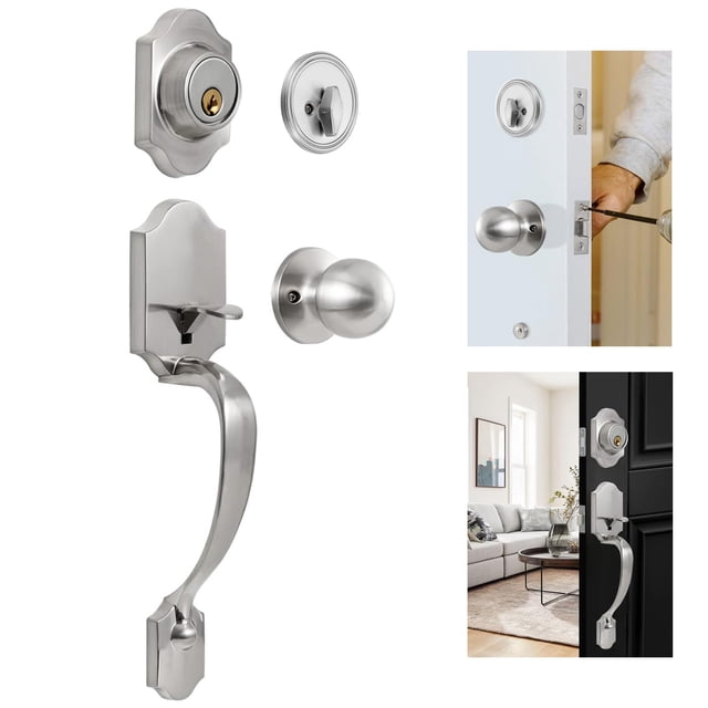 Mornwell Cerradura Residencial con llave,Juego de cerradura puerta principal con Jaladera-Gatillo y Perilla,Cerrojo cilindro-mariposa de Latón,chapa para puerta exterior con Manija de Puert