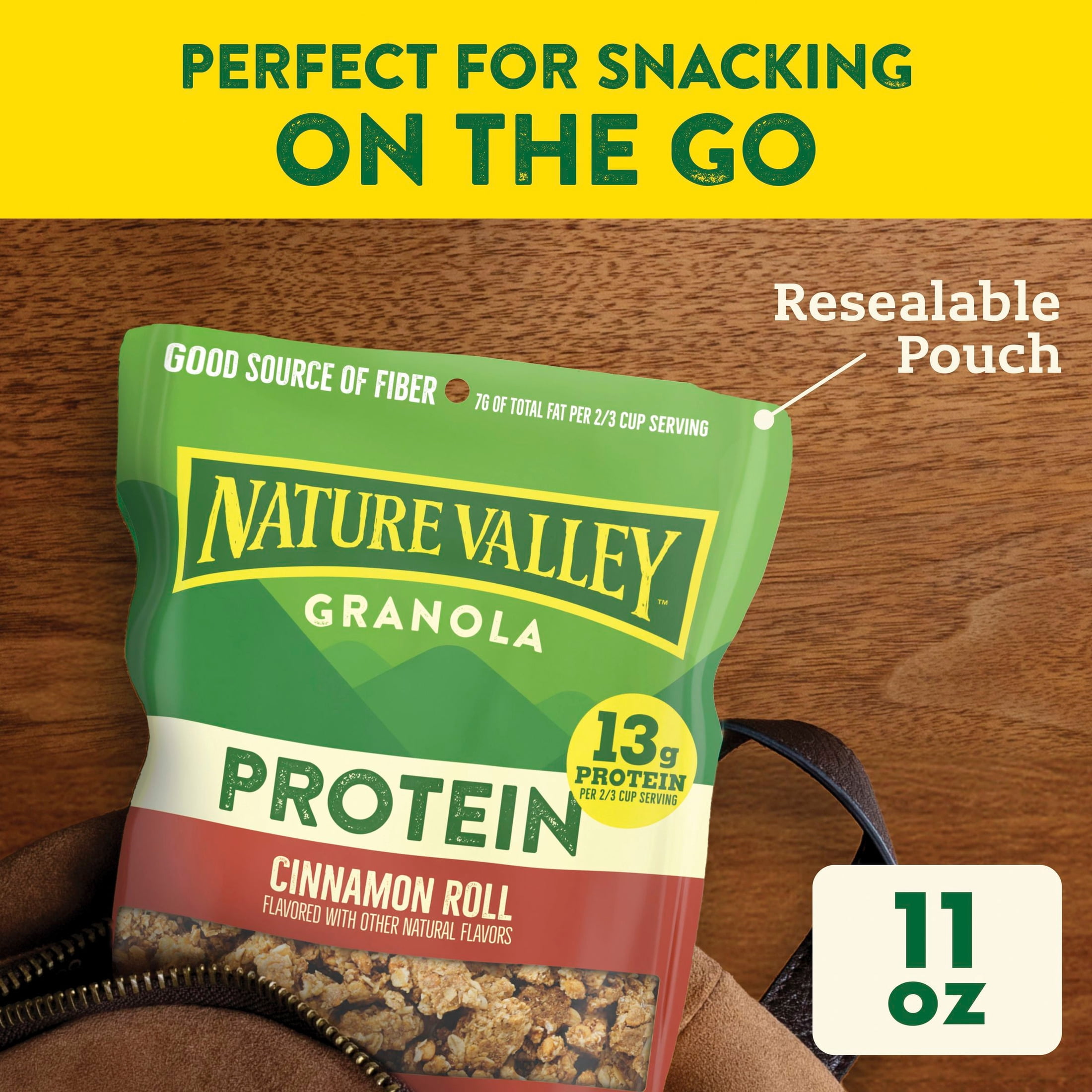(4 pack) Nature Valley Protein Granola, Cinnamon Roll Flavor, Resealable Snack Pouch, 11 oz
