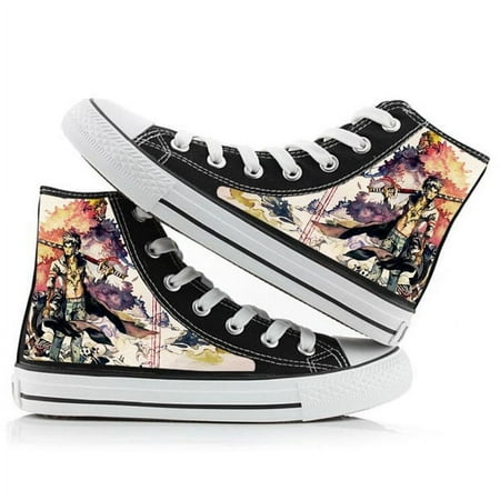 Anime Casual Shoes One Piece Sneakers Fashion High Top Sneakers Classic Manga Patternss Cosplay Hand Painted Skate Shoes for Boys Girls Teens Anime Fans