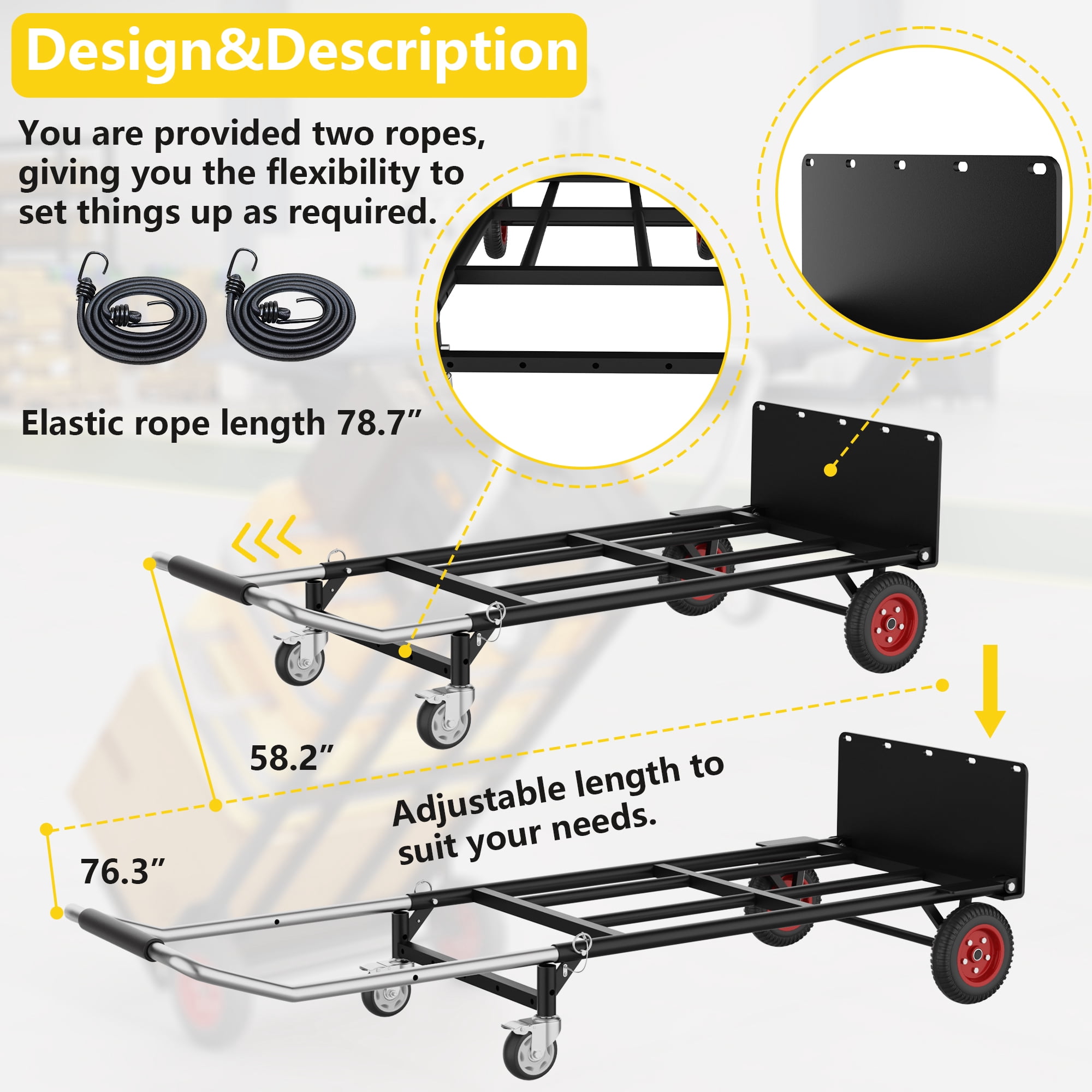 3-in-1 Folding Hand Truck Dolly - 600lb Load Rating Convertible 2-Wheel & 4-Wheel Cart for Moving, Warehouses, and Home Use
