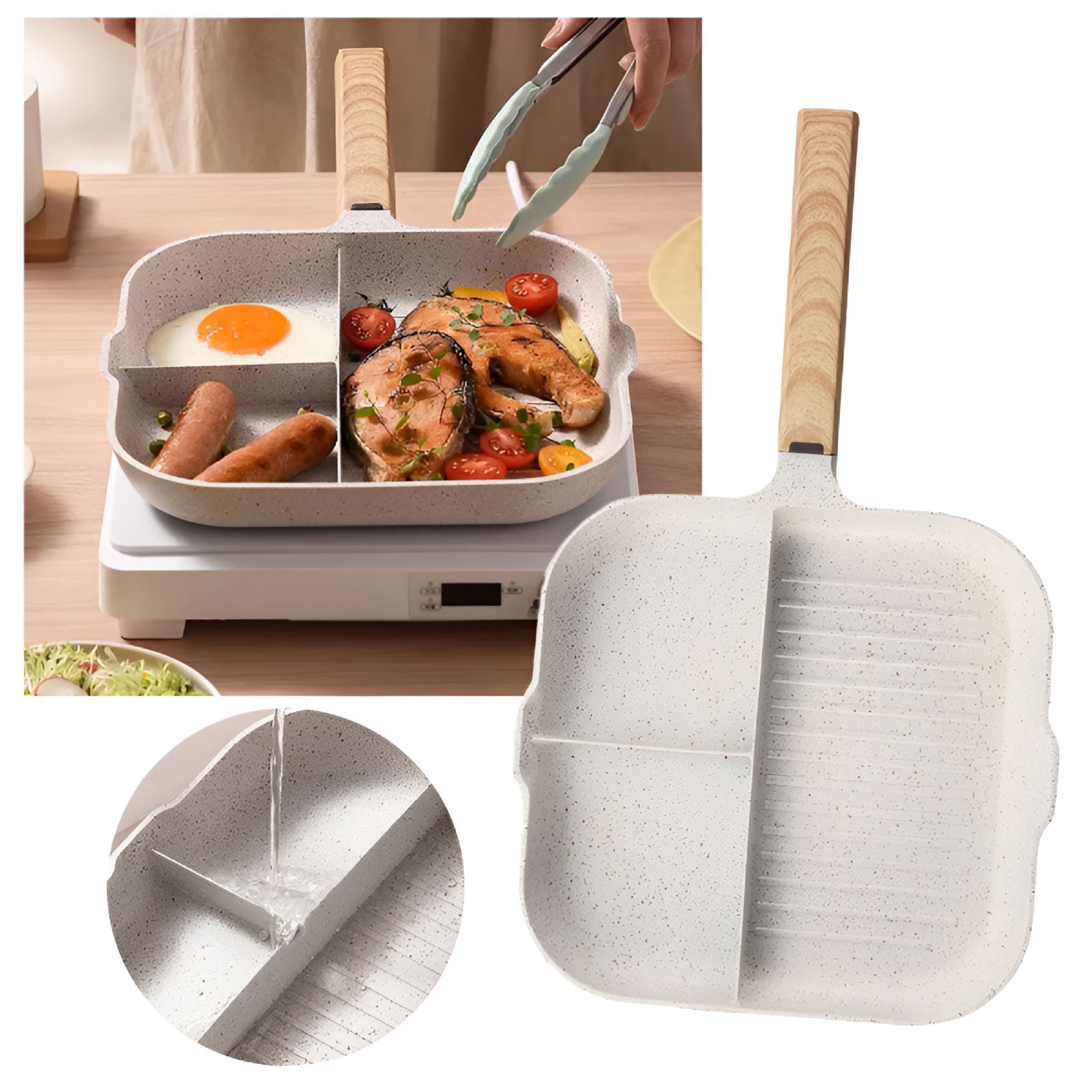 ACDANC Cookware Pots And Pans Set Non Stick Three In One Maifan Stone Multi Grid Frying Pan Breakfast Special Egg Artifact Steak Flat Non Stick Pan