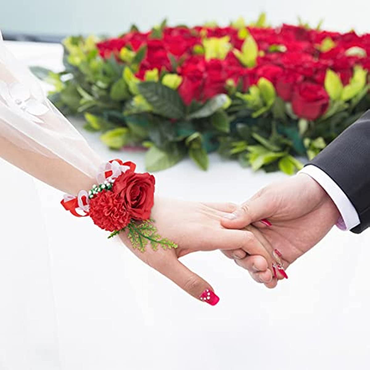 FZBNSRKO 2 Pcs Wrist Flower,Wrist Corsages for Wedding Rose Wrist Corsage  for Bride and Groom Wedding Party Decorations(Light Pink)
