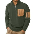 thumbnail image 5 of Mens Sweatshirts Utility Quarter Zip Pullover Top Multiple Pockets Stand Collar Long Sleeve Loose for Outdoor Army Green L, 5 of 6
