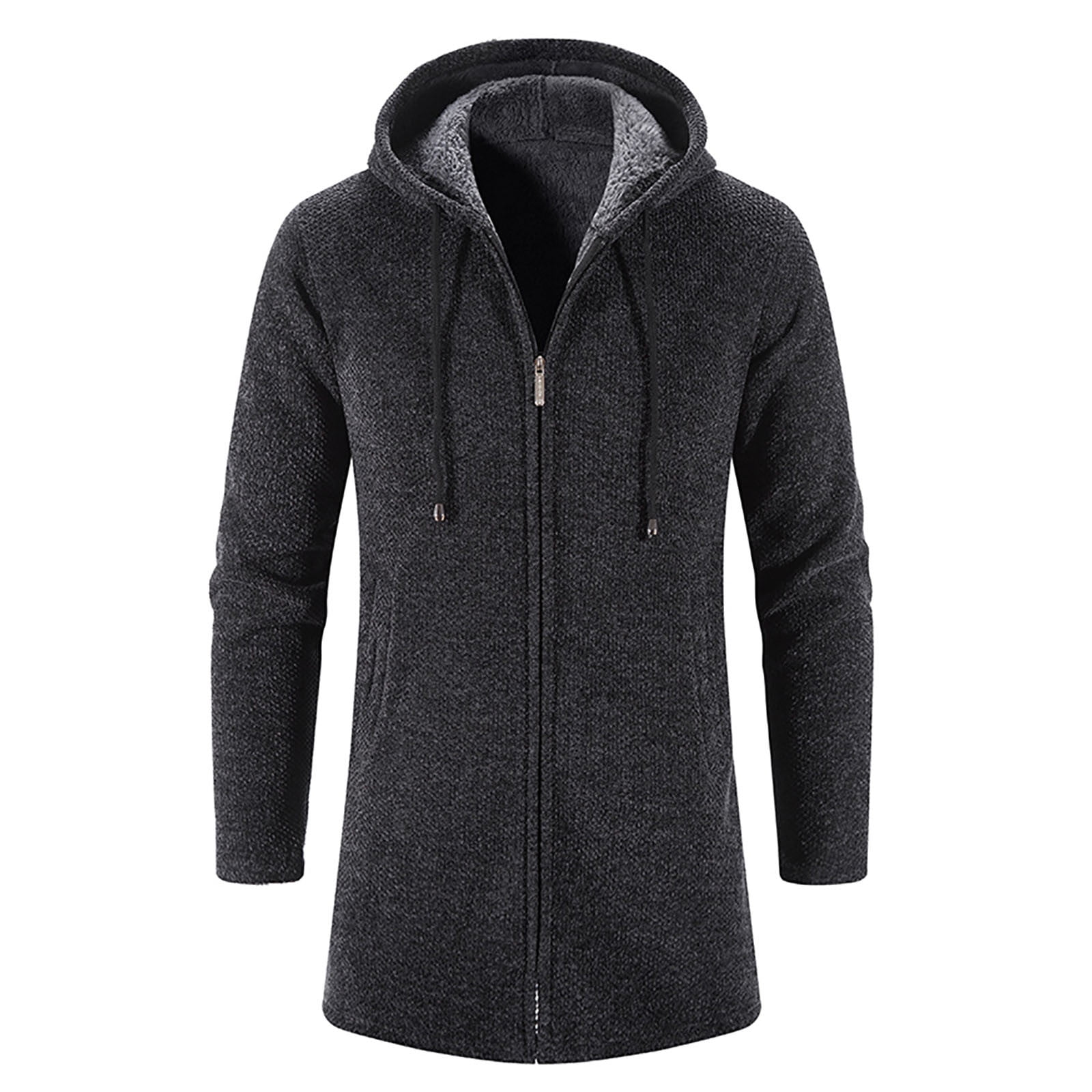 Odeerbi Trench Coats for Men Mid-length Hooded Jacket Windbreaker Solid Solor Casual Anoraks Gray