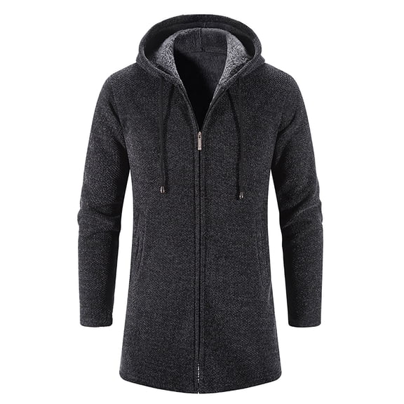 Funicet Men Trench Coat Men's solid color hooded jacket windbreaker mid-length hooded jacket Casual Gray L