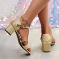 thumbnail image 5 of KEGIRLOM Women's Versatile Mid-Heel Plus-Size Buckle Strap Glossy Textured Bling Bling Shoes Spring/Summer Style Trendy And Comfortable Sandals Gold 5.5, 5 of 9