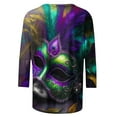 thumbnail image 5 of DDAPJ pyju Womens Mardi Gras 3/4 Sleeve Tops Fashion Mask Graphic Tees Dressy Casual Round Neck Tunic Blouse New Orleans Carnival Party Tee Shirts Multicolor XXXL, 5 of 6