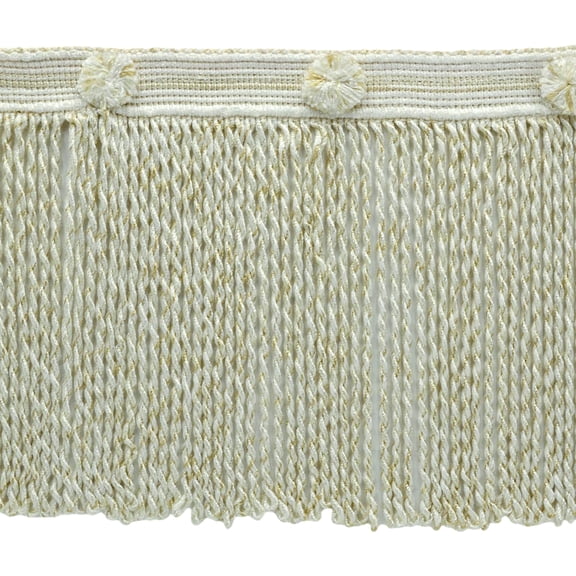 6" (15cm) Heirloom Collection Contemporary Header with Pompom Bullion Fringe Trim # BFHR6,, Kasha Ivory #51185 (White Ivory, Cream Ivory, Off White) Sold By The Yard (36"/3 ft/0.9m)