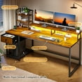thumbnail image 6 of EnHomee 55" Gaming Desk with LED Lights & Power Outlets, Computer Desk with Drawers, Home Office Desks with Reversible Shelves and Drawers, Office Desk with Monitor Stand, Rustic Brown, 6 of 9