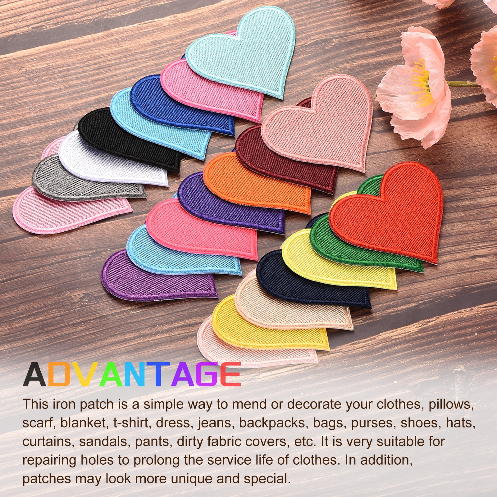 Heart Shaped Iron on Patches 6.8x7cm Embroidered Sew Patches Appliques for Clothing Repair Backpack Shoes Decoration Dark Pink 120Pcs