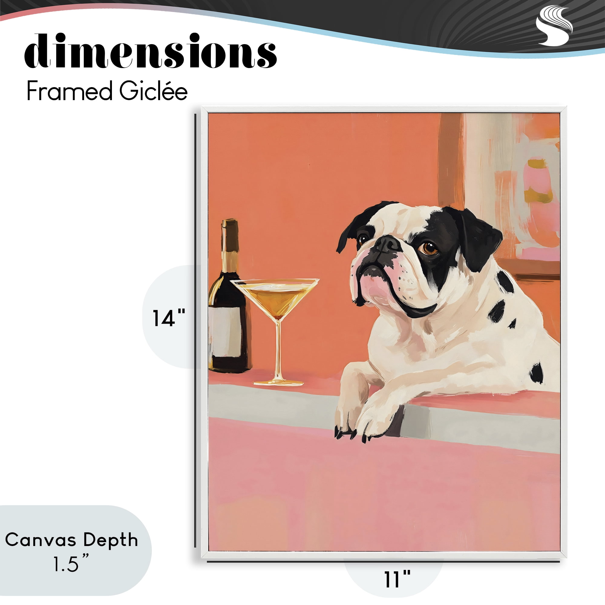 Stupell Industries Bulldog at Martini Lounge White Framed Giclee Art, design by The Prints Vibe