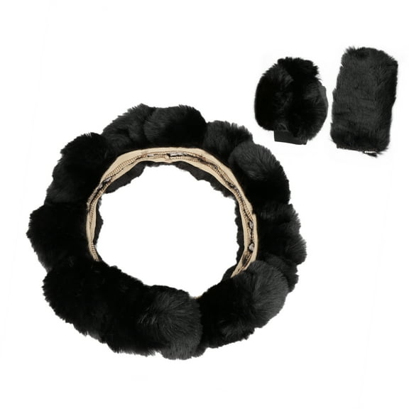 Unique Bargains 1 Set Comfortable Faux Fur Car Steering Wheel Cover Black
