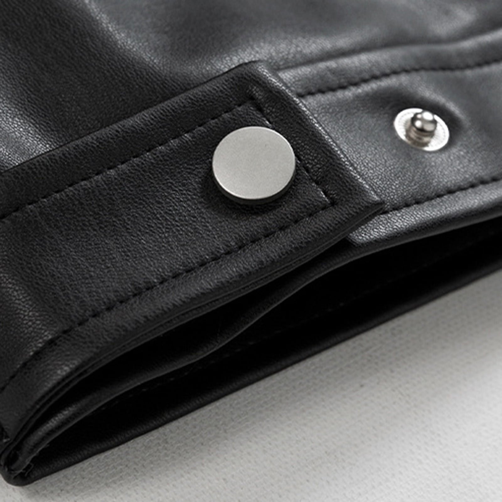 Faux Leather Jacket for Men Long Sleeve No Hood Lapel Full Zip Coat Motorcycle Vintage Casual Lightweight Outwear Pockets (XXL, Black)