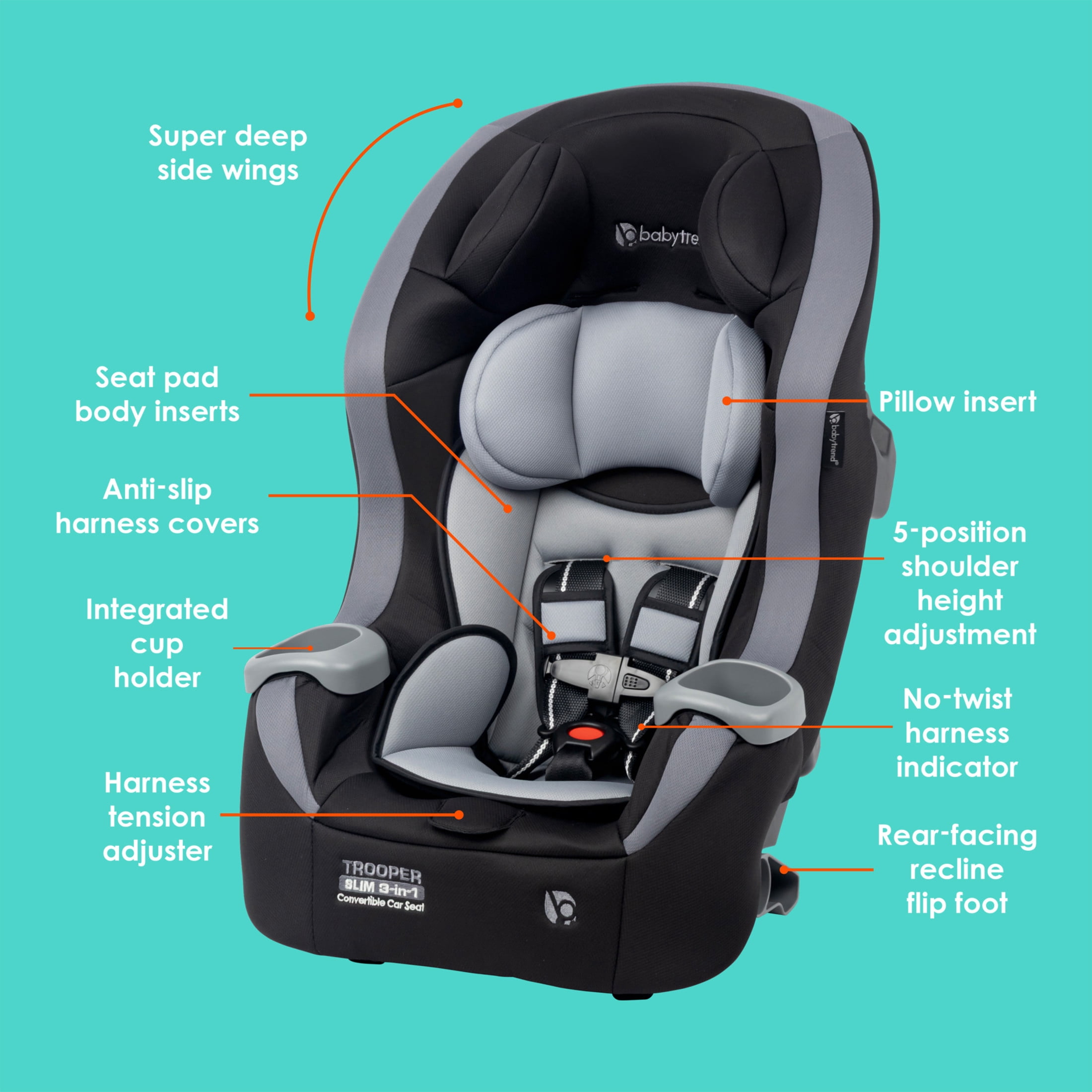 Baby Trend Trooper™ SLIM 3-in-1 Convertible Car Seat with Side Impact Protection
