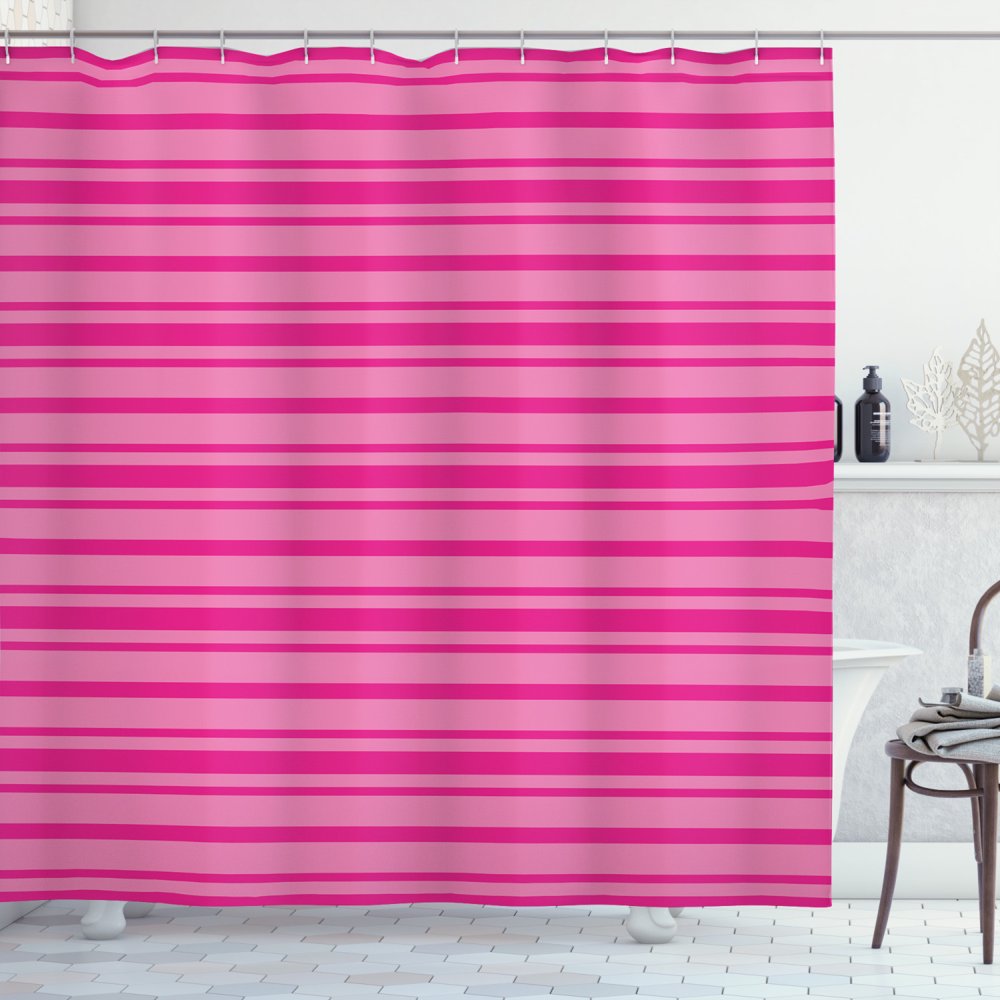 Hot Pink Shower Curtain, Horizontal Bold and Thin Stripes in Pink Tones