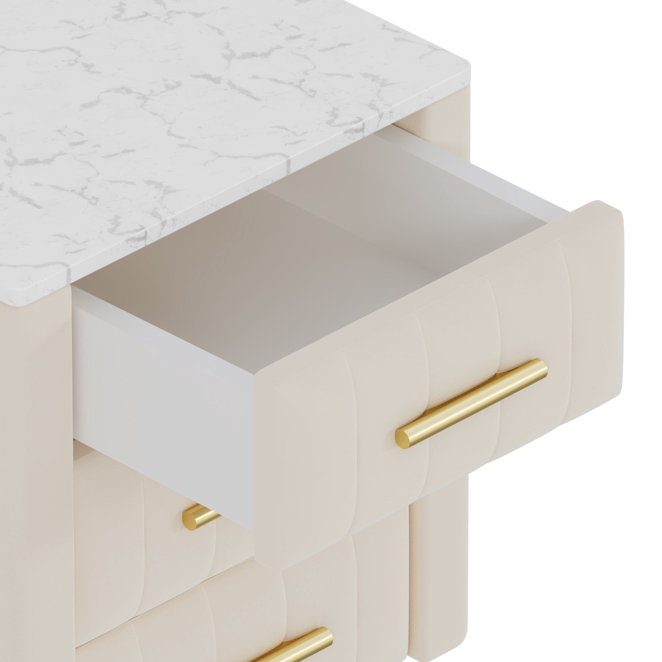 Noble House Upholstered Nightstand with 3 Drawers, Velvet Bedside Table with Metal Legs, Beige