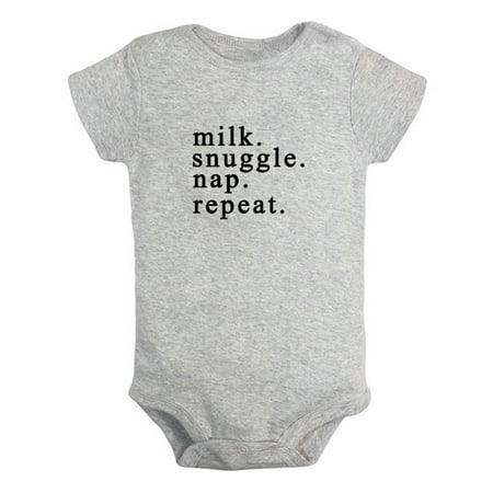 

Milk Snuggle Nap Repeat Funny Rompers For Babies Newborn Baby Unisex Bodysuits Infant Jumpsuits Toddler 0-24 Months Kids One-Piece Oufits (Gray 6-12 Months)