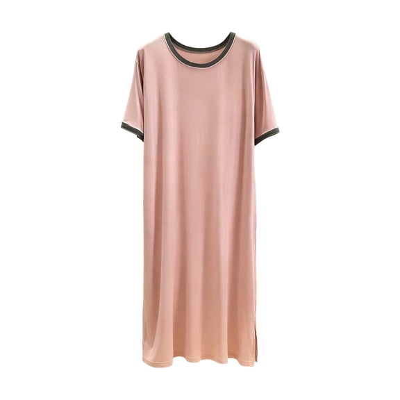 Wensltd Casual Nightgown for Women Simple Design Versatile Sleepwear Soft Round Neck Nightwear for Home