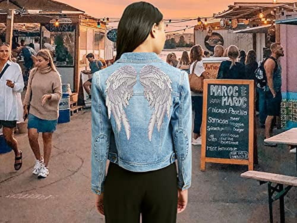 Angel Wings Patches | Silver 3D Feathers Back Patch | Embroidered Iron On | Large 2pc. Set - by Nixon Thread Co. (14.5")