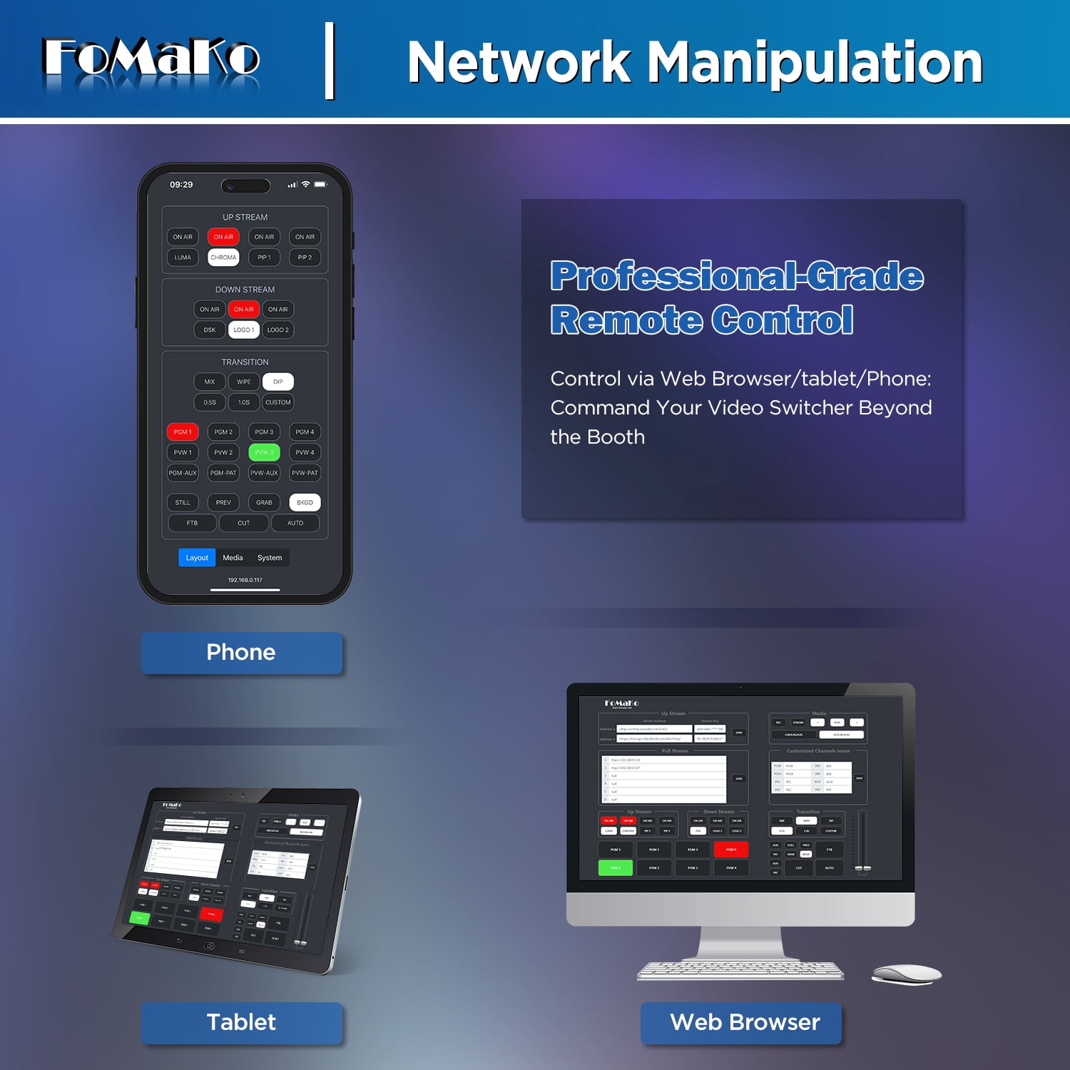 FoMaKo 4K SDI HDMI Video Mixer Switcher, 5.5 Inch FHD LCD Screen, 5-channel HDMI live Streaming Switcher, 4K 60FPS Input, 1080p 60FPS Output,Support PTZ Controller, SDI+HDMI Video Switcher,M4