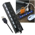 thumbnail image 1 of 7 Port High Speed USB 2.0 Hub with Individual Power Switches On Off and LEDs for Laptop PC Computer USB Flash Drive Smartphone Transfer Data Speed up to 480Mbps Supports Windows Mac OS Li, 1 of 5