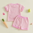 thumbnail image 5 of Toddler Baby Boy Girl Easter Outfit Embroidery Striped Waffle Knit Short Sleeve T-Shirt Shorts Set Summer Clothes, 5 of 5