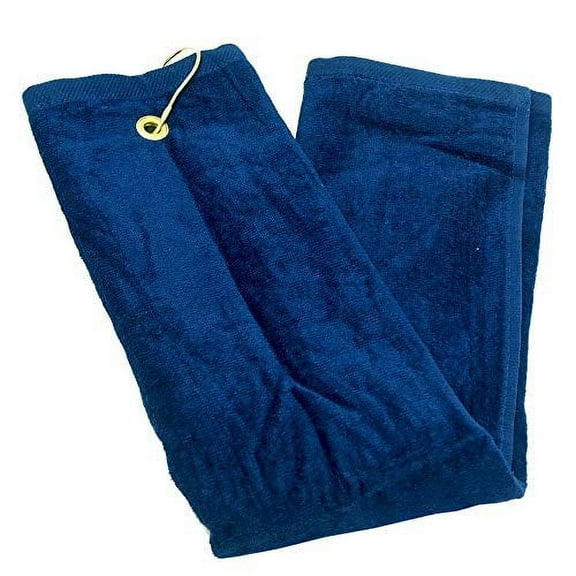 Navy Blue 100% Cotton Golf Towel Tri-Fold with Grommet & Hook for Golf Bag