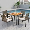 thumbnail image 2 of Outdoor Dining Set, 5-piece Outdoor Patio Furniture Table and Chairs Cushioned, Hollow Rattan Dining Table Set for 4, Bold Metal Frame, Acacia Woodtop, Umbrella Hole, 2 of 10