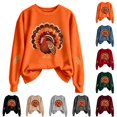 thumbnail image 6 of Womens Thanksgiving Day Crew Neck Sweatshirts Trendy Turkey Printed Pullovers Causal Fall Long Sleeve Graphic Tops Khaki S, 6 of 6