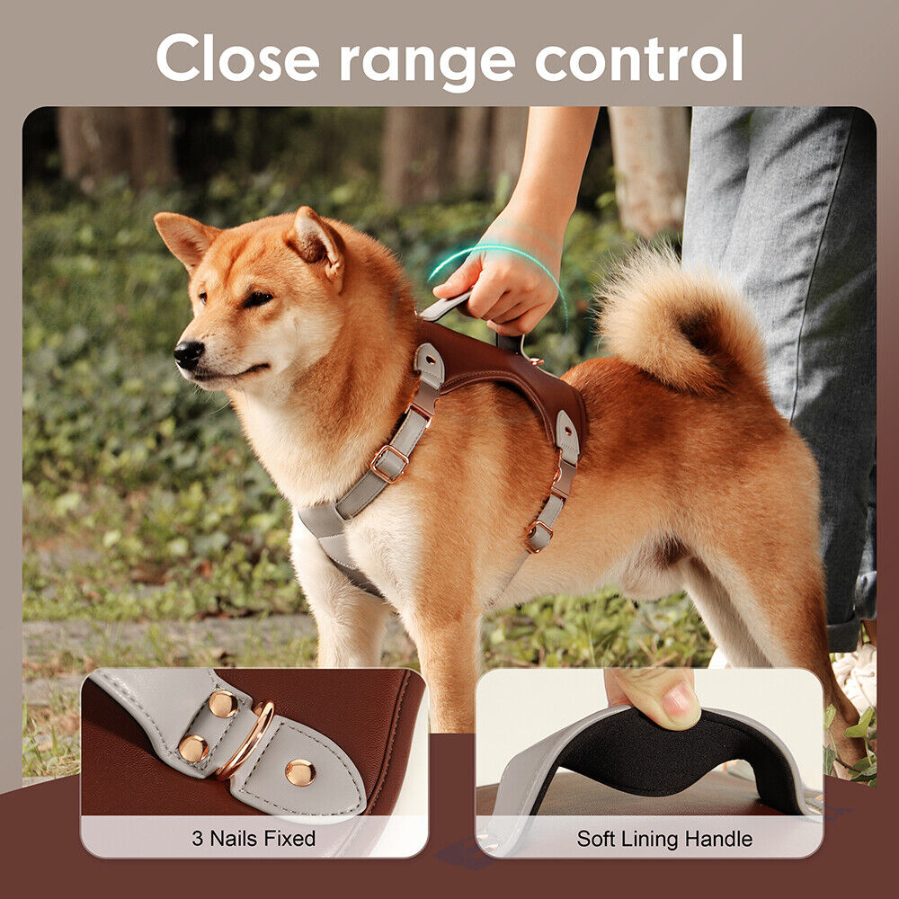 Pet Artist PU Leather Dog Harness with Handle No Pull Soft Padded Vest Adjustable Medium Large
