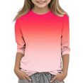 thumbnail image 2 of Tao Tao Boys Girls Sweatershirt 3/4 Length Sleeve Tops Casual Summer Spring Vacation Trendy T Shirt Crewneck Gradient Printed Three Quarter Blouse Sports T-Shirt Pink 120, 2 of 5
