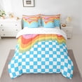 thumbnail image 2 of Homewish Blue Square Buffalo Twin Bedding Sets 7-Piece for Kids, Kawaii Rainbow Line Bedding Comforter Set, Cute Cartoon Checkered Reversible Sheet Sets, Lightweight Room Decor, 2 of 7