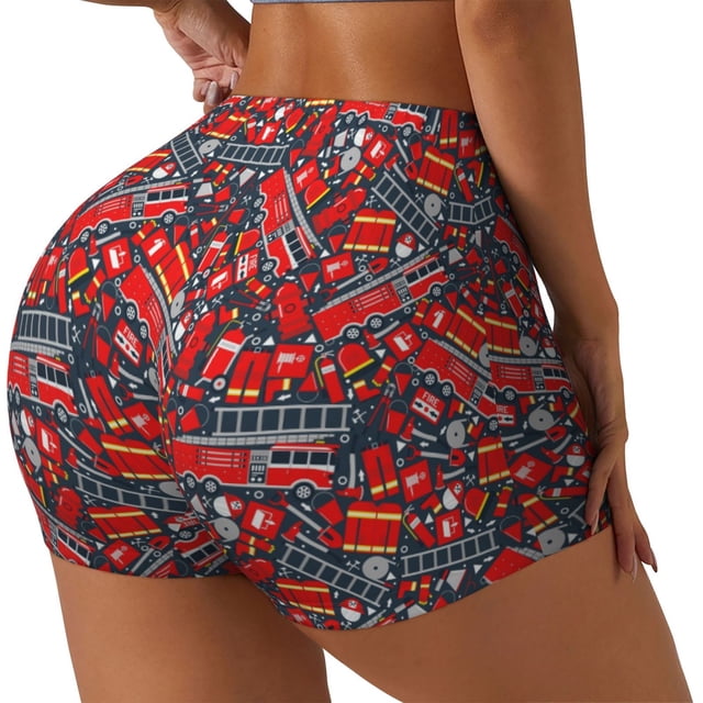 Balery Fire Sign Pantalones cortos de entrenamiento estampados para mujer, sin costuras, ajustados, para gimnasio, yoga, correr, deportes, ejercicio activo, fitness.-Large