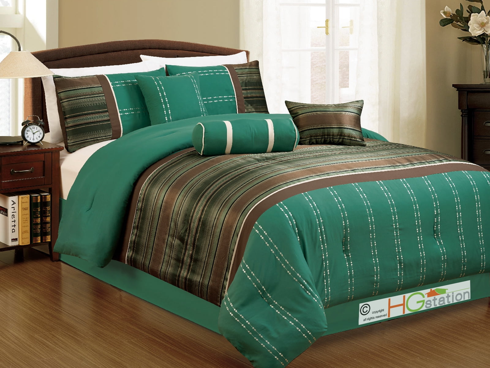 11 Pc Woodland Jacquard Striped Embroidery forter Curtain Set