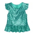 thumbnail image 3 of Alvivi Kids Girls Sequins Ruffled Sleeves Tee Shirt Peplum Crop Tops Mermaid Birthday Dress up Lake Green 4, 3 of 5