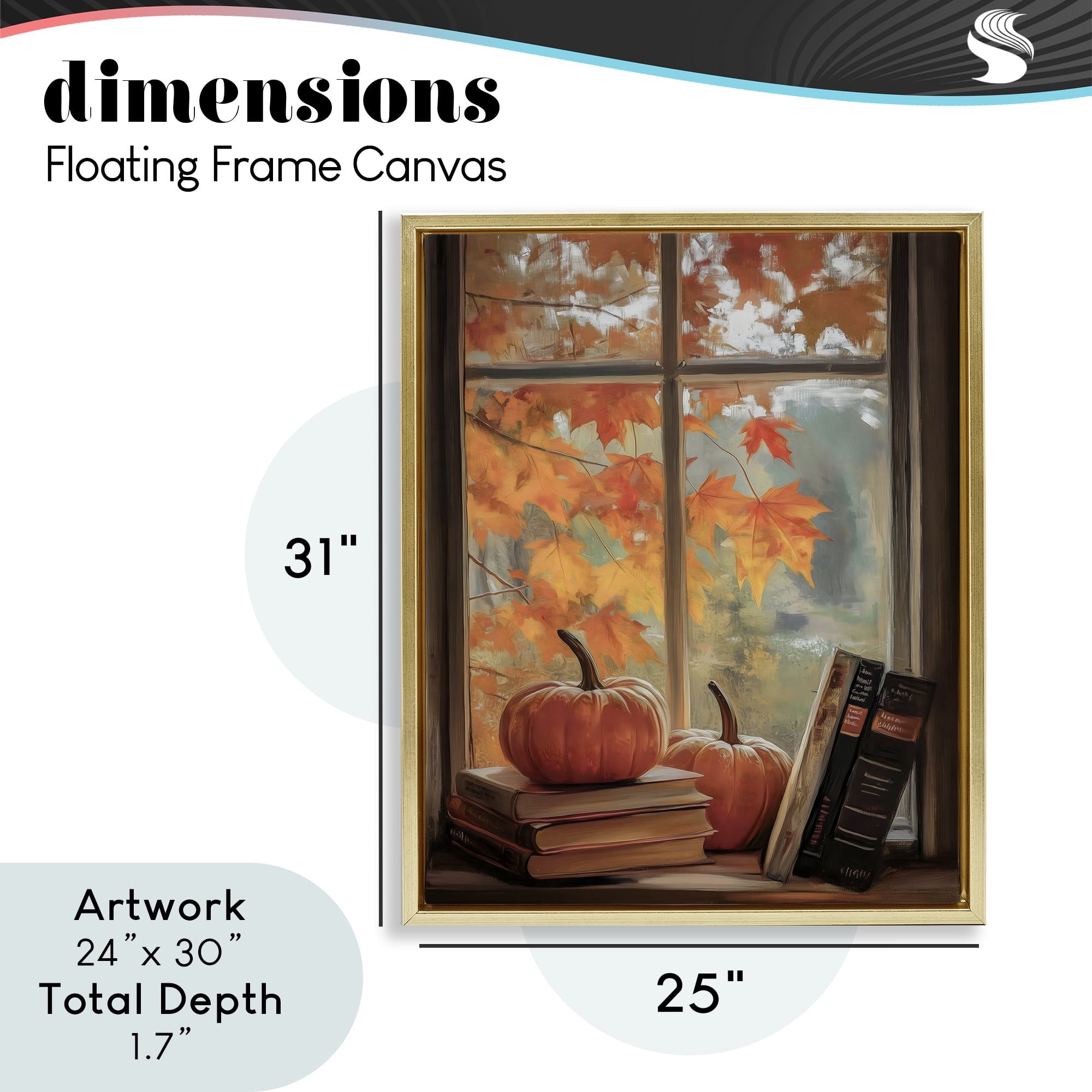 Cozy Fall Window Books Gold Framed Floater Canvas Wall Art, design by Arlington Prints
