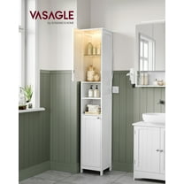 Illuminated Tall Storage Cabinet, Auto LED Light Freestanding Organizer with Adjustable Shelves, For Small Spaces, Cloud White