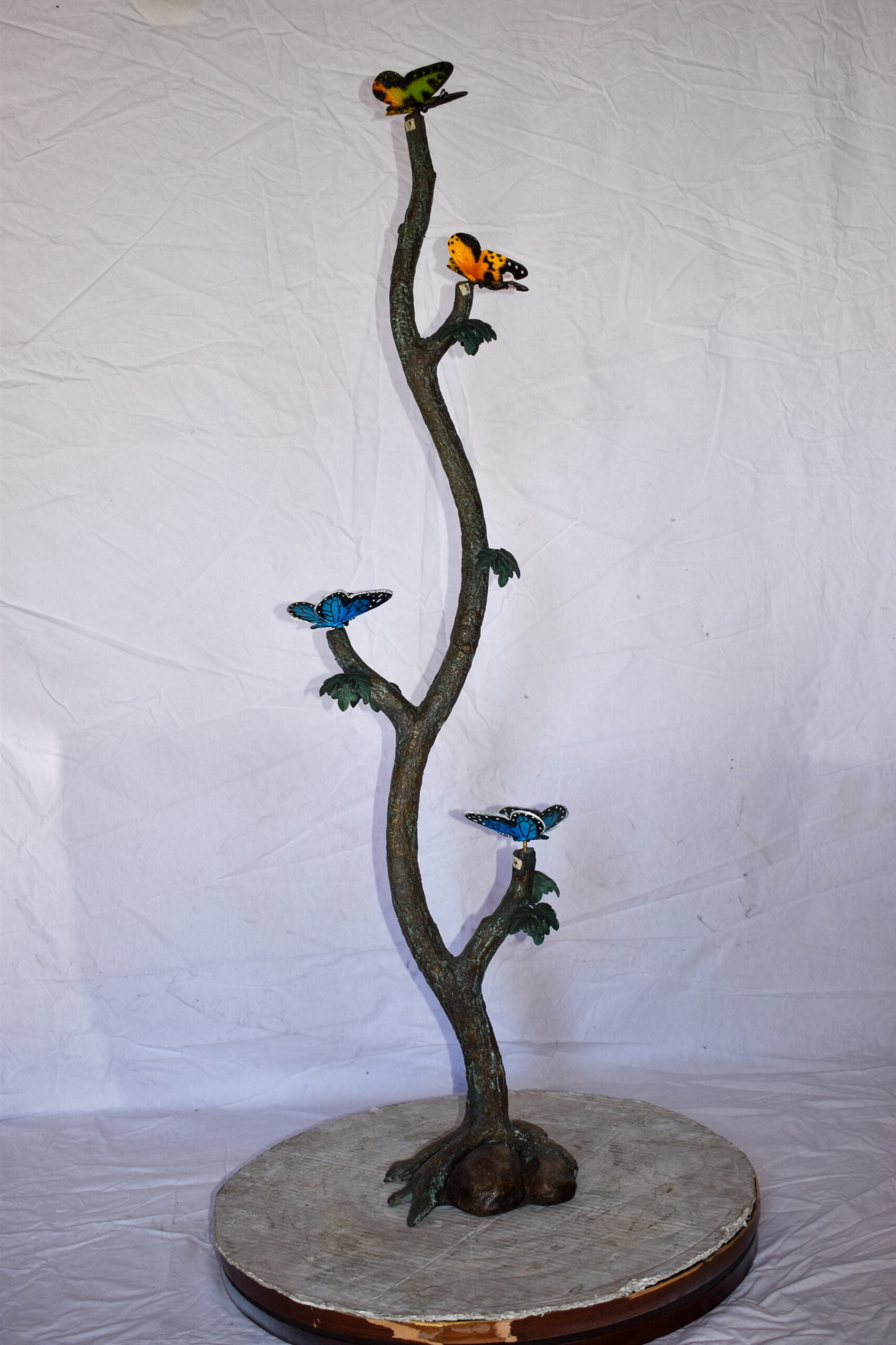 Nifao Four Butterflies on A Tree Branch Bronze Statue – Outdoor Garden Decor Sculpture, 7"L x 9"W x 50"H